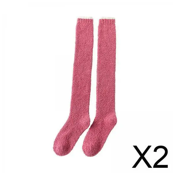 

Women’s Fuzzy Knee High Long Socks Soft Coral Fleece Wide Calf Sleeping Socks for Cold Feet Home Wear