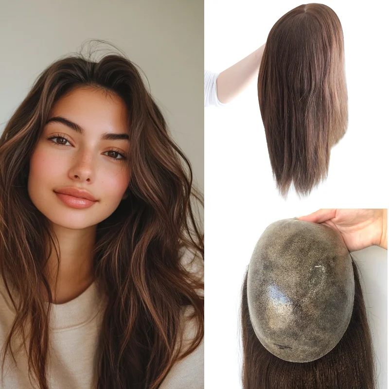 Women Hair System Human Hair PU Base 7x9 14inch Hand-Tied 0.08-0.1mm In Stock 72H Ship Wholesale Dropship Color 1B #4 #613