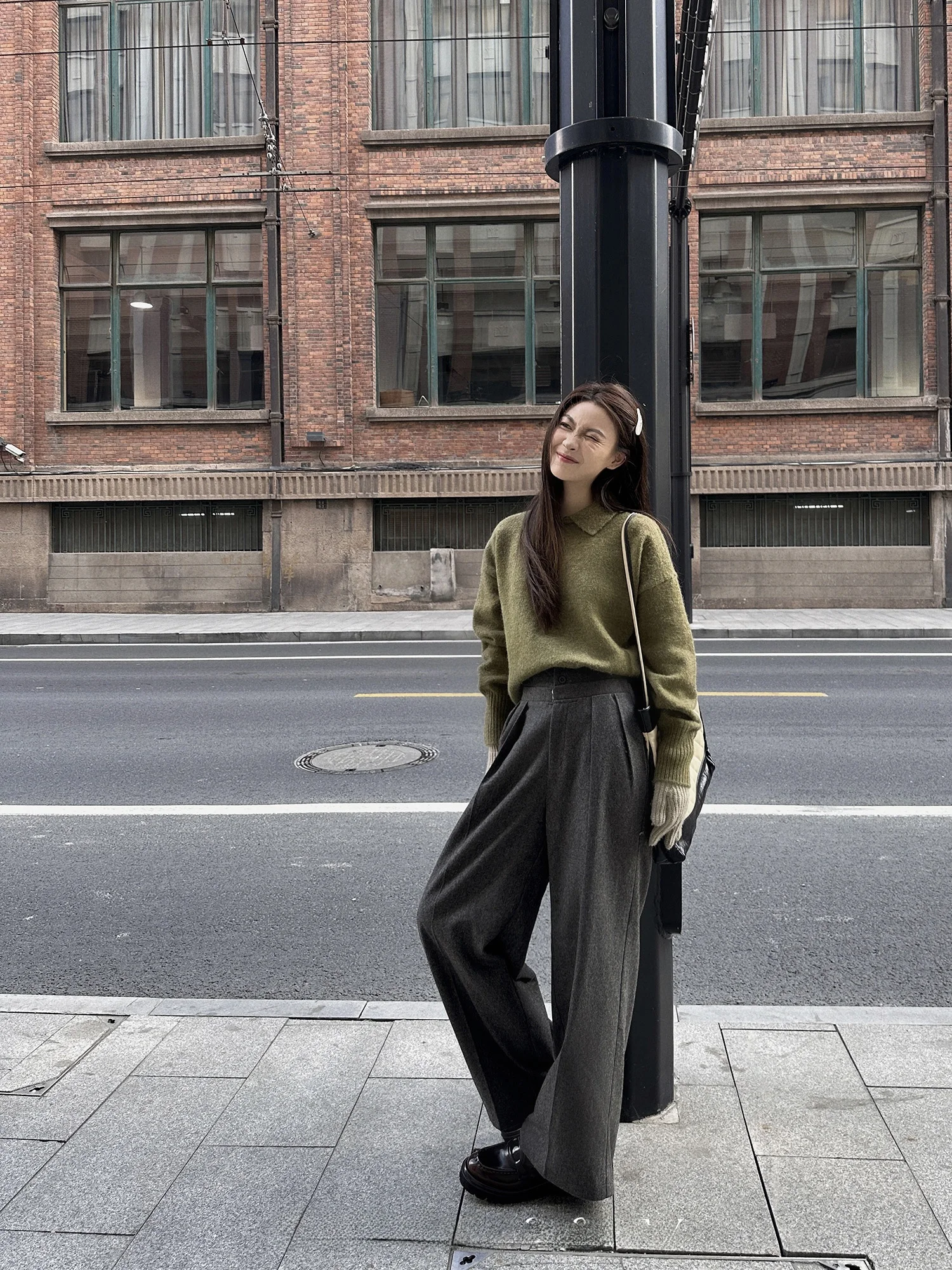 

Широкие брюки из смеси шерсти с высокой талией, женские повседневные брюки, удобная посадка, эластичная талия, широкие брюки