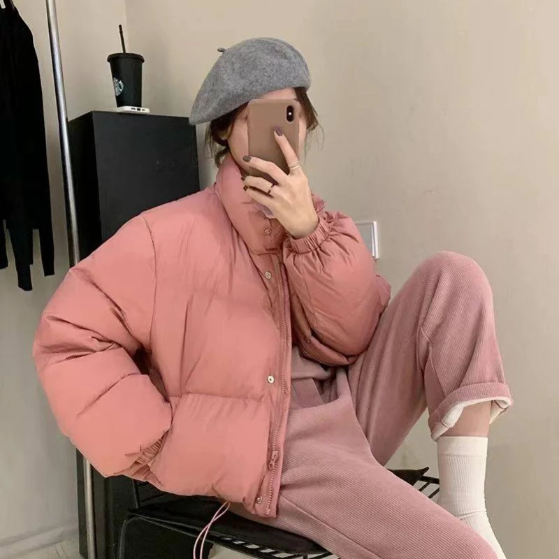 

2026 New Trend: Petite Women's Cropped Puffer Bomber Jacket with Stand Collar, Stylish All-Winter Coat