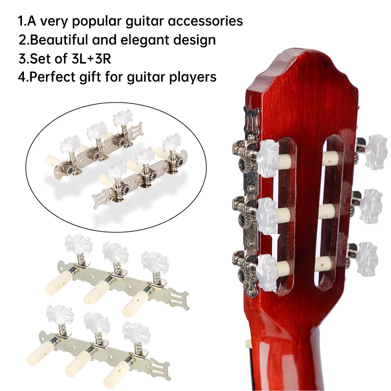 Guitar String Tuning Peg Keys Tuner Machine Head Knobs Tuning Key 3R3L Compatible with Classical Guitar