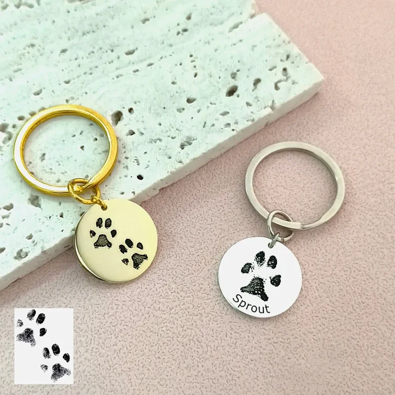 

Personalized Pet Paw Print Keychains Custom Pet Name Dog Cat Paw Key Ring Pet Memorial Keepsake Birthday Gifts for Pet Lovers