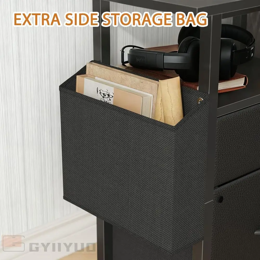 Mobile 2-Drawer File Cabinet with Extended Work Surface, Rolling Storage Unit, Side Pocket, Suitable for A4/Letter, Printer Stan