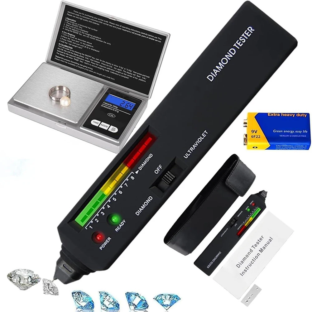 Accurate Diamond Tester Pen with Built-in UV Light and Mini Scale for Quick and Reliable Jewelry and Gemstone Analysis