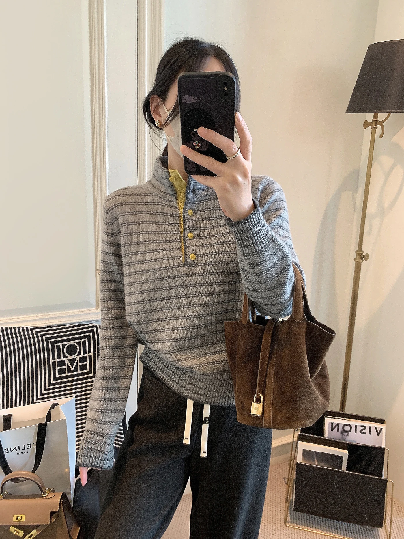 

Женский вязаный шерстяной свитер с воротником-стойкой, полосатый пуловер, модный корейский длинный свек, мягкий удобный зимний топ