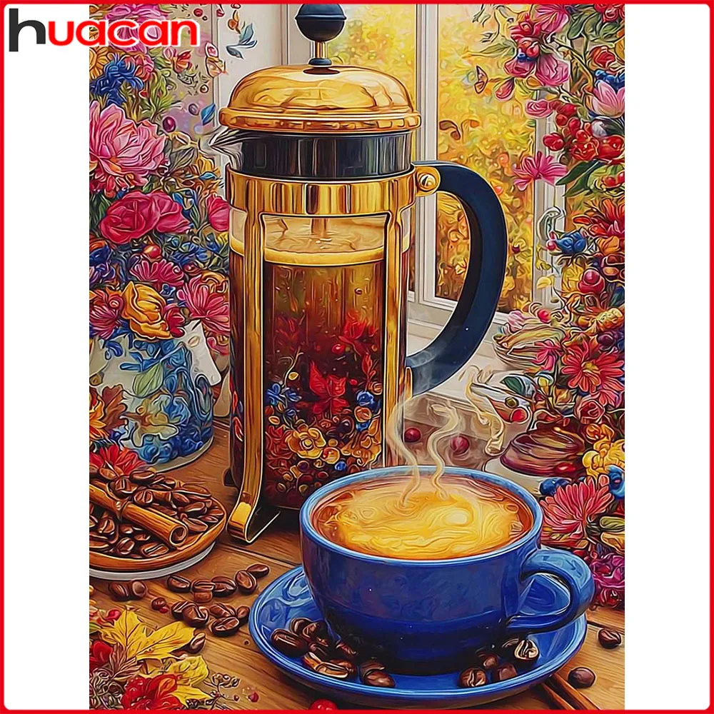 Huacan Vollquadratische und Runde Diamant-Malerei Kaffeetasse Blumen Diamant-Stickerei Kunst Dekorative Gemälde