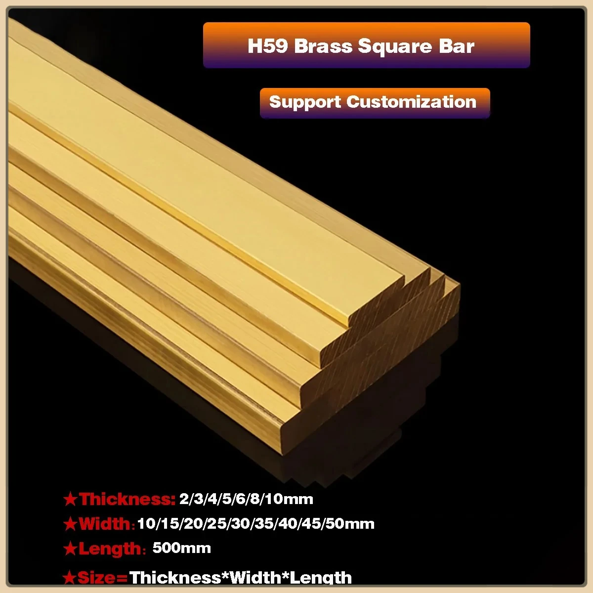 

H59 Brass Square Rod / Brass Plate / Brass Square Strip Thickness 2/3/4/5/6/8/10mm