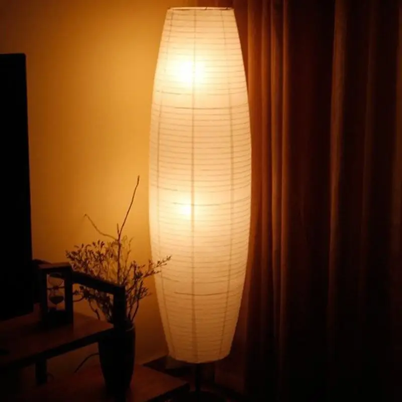Modern Tall Rice Paper Floor Lamp Soft Warm Glow Minimalist Slim Design For Living Room Bedroom Home Decor