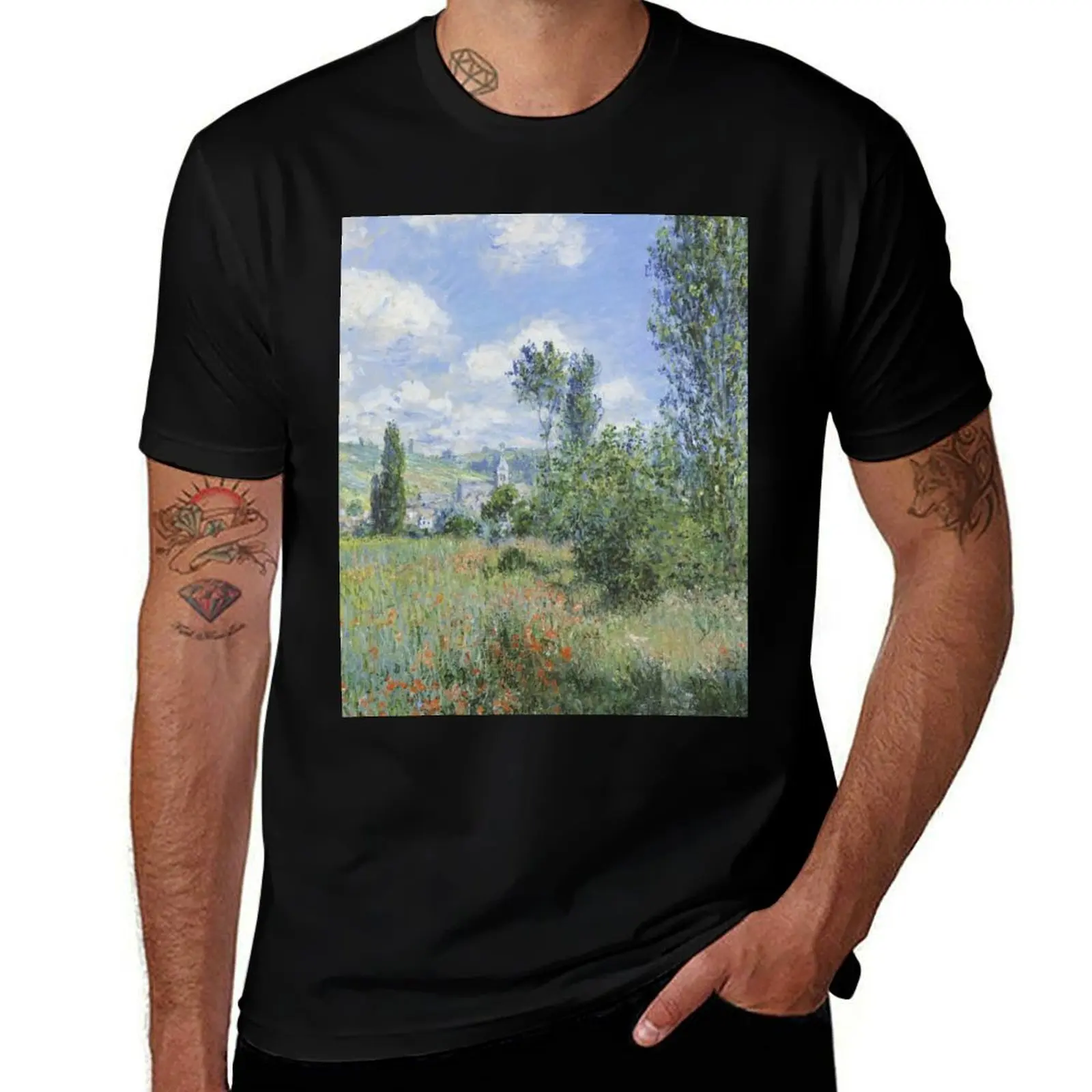 Claude Monet - View of Vétheuil (Vue de Vétheuil) (1880) T-Shirt man t shirt oversizeds animal prinfor boys designer t shirt men