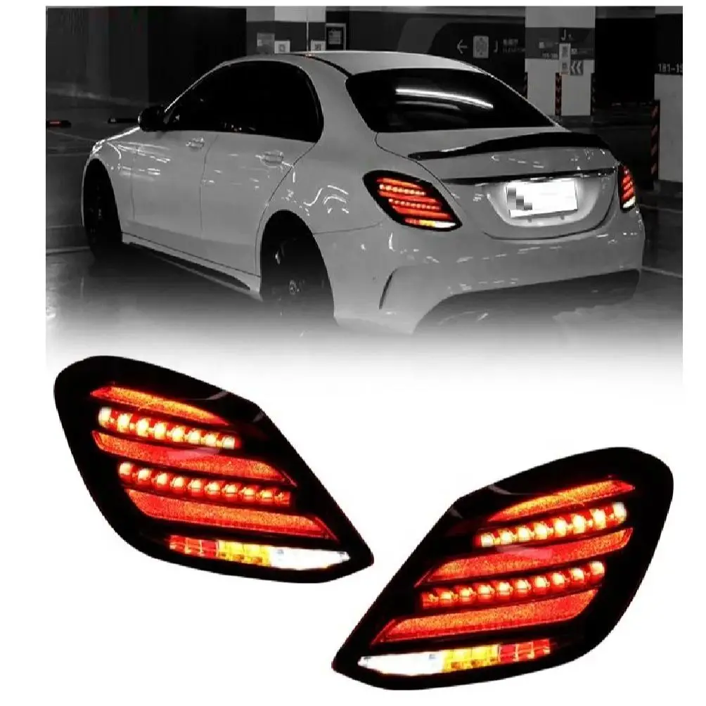 Lampu Belakang LED Tahun 2015-2018 untuk Mercedes Benz C Class W205 Lampu Upgrade dengan Desain M4 GTS
