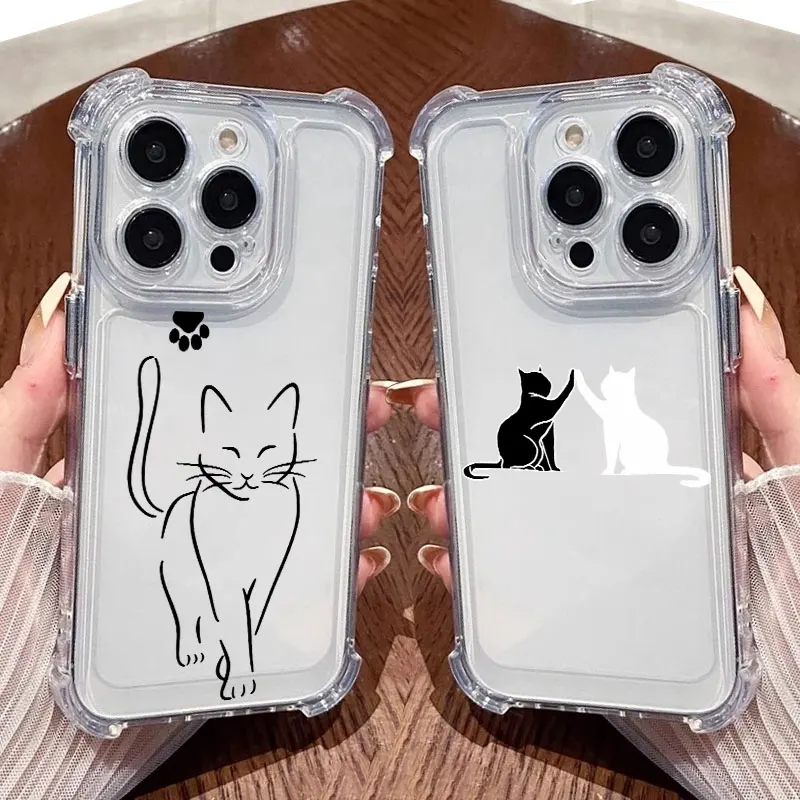 Coque de téléphone souple et transparente avec motif de chat dessin animé noir et blanc pour Xiaomi 17T Pro 5G 15T 15 F7 Ultra POCO F7 M7 X3 X4 X5 X7 X8 Pro Max