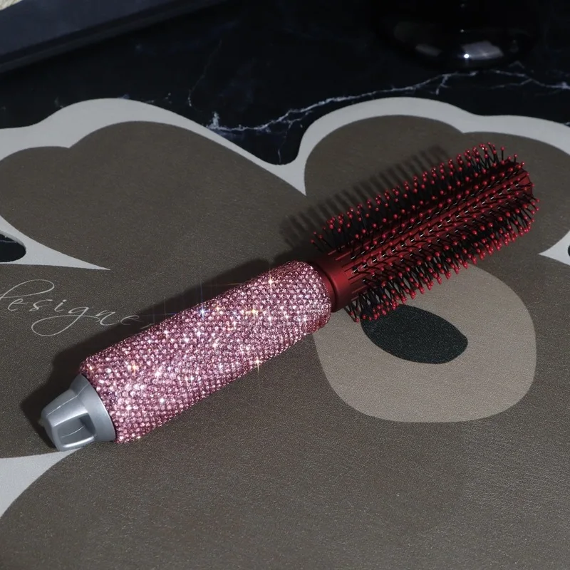 New Diamond-Encrusted Massage Curling Cylindrical Salon Styling Comb, Hairdressing Girls, Anti-Static Comb For Voluminous Hair