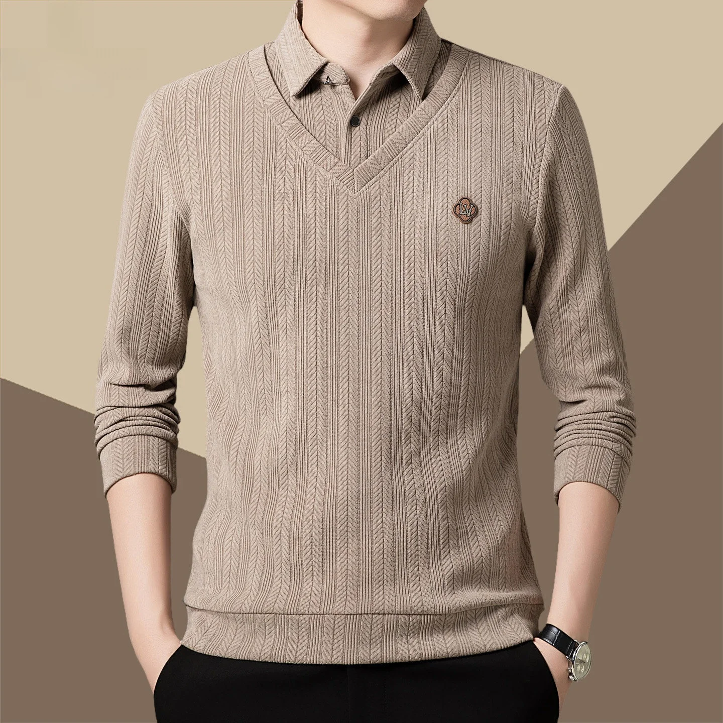 

Мужская трикотажная футболка Pierre Cardin с длинным рукавом и воротником, базовая модель, весна-осень, модная, из полиэфирного волокна, теплая, дышащая.