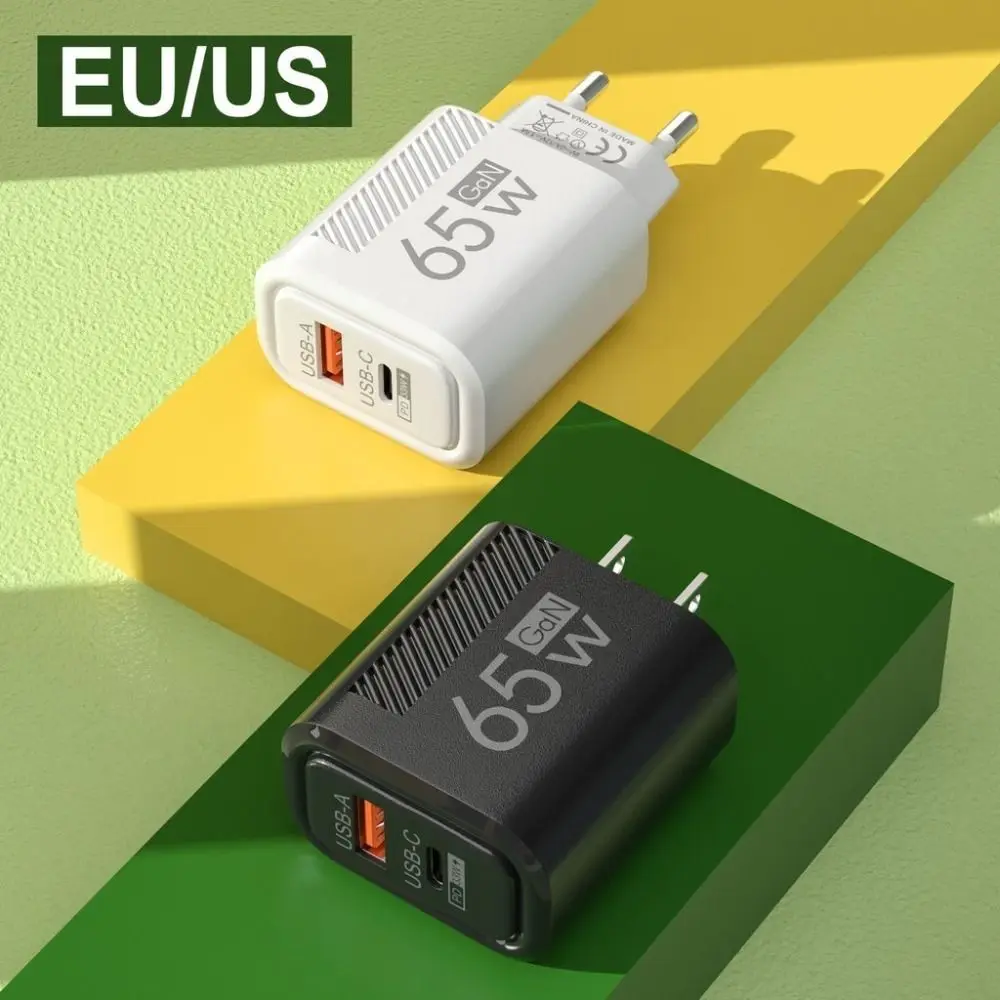 Adaptador de carga rápida para teléfono, enchufe de A + C cargador USB, 65W GaN, PD tipo C, accesorios de UE/EE. UU. Para iPhone/Xiaomi/Samsung, nuevo