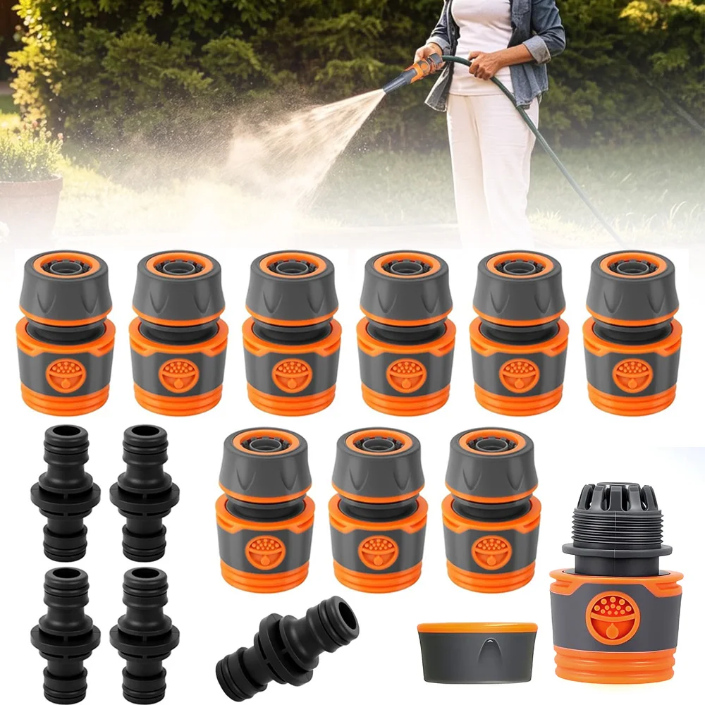 Kit complet de connecteurs d'irrigation : 10 connecteurs rapides pour tuyaux de 10 1/2 pouces et 5 adaptateurs, robustes et durables, raccords rapides anti-fuite pour l'entretien des plantes de jardin, la pulvérisation des espaces verts publics et l'irrigation des terres agricoles.