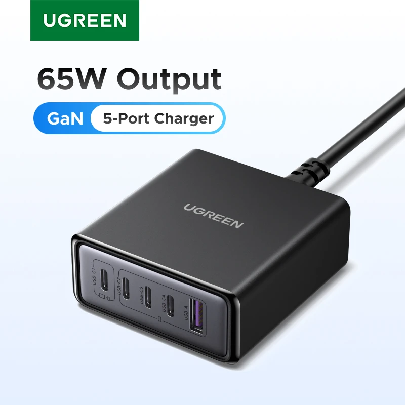 UGREEN 65W GaN Charger PPS QC4.0 PD3.0 For Phone 16 15 14 Pro Xiaomi Samsung Tablet Macbook Air 5 IN 1 Desktop Charging Station