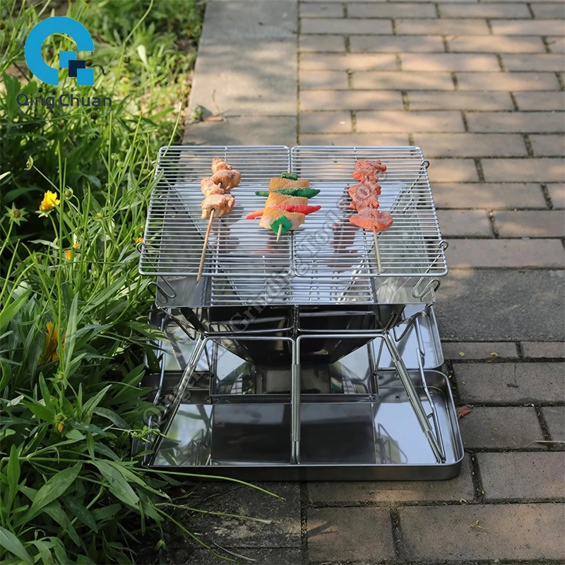 Camping Grill Charcoal Stove Folding Stainless Steel Fire Pit Grill Backpacking for Outdoor Cooking Hiking Camping Picnics Stove - view 5