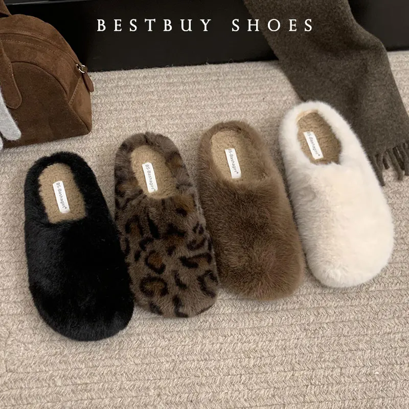 

2025 зимние женские теплые хлопковые домашние тапочки, лаконичные туфли с круглым носком, женские удобные шлепанцы на плоской подошве для спальни