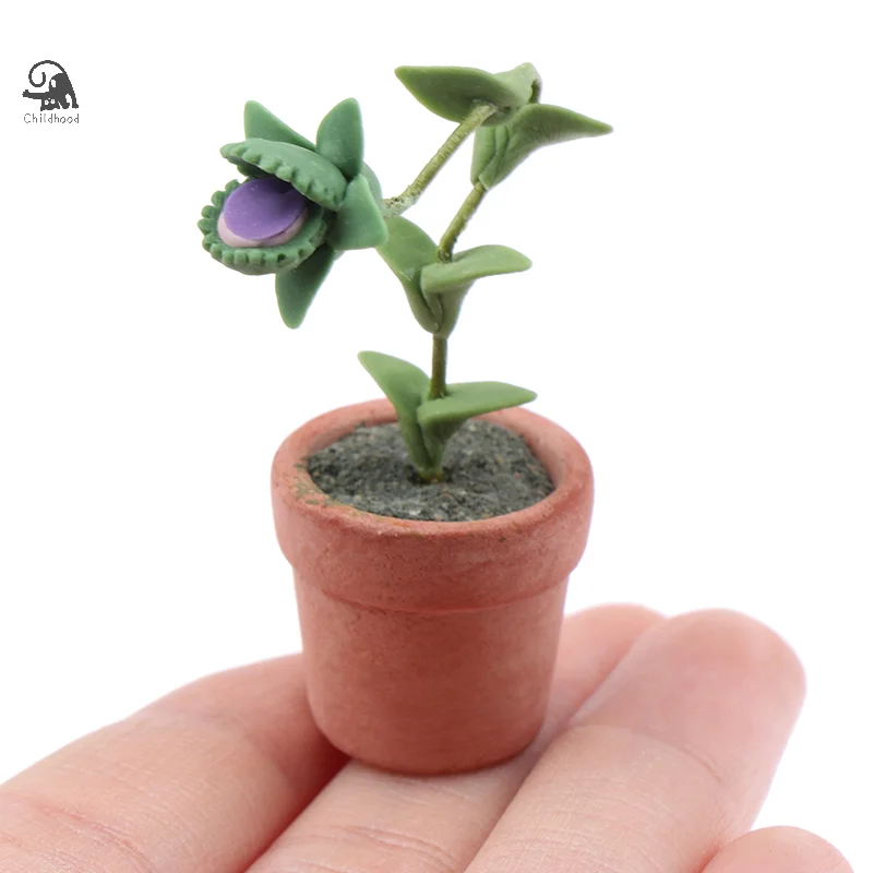 1:12 Dollhouse Miniature Potted Plants Tulip Flower Pot Fortune Fruit Bonsai Model Garden Home Decor Toy Doll House Accessories