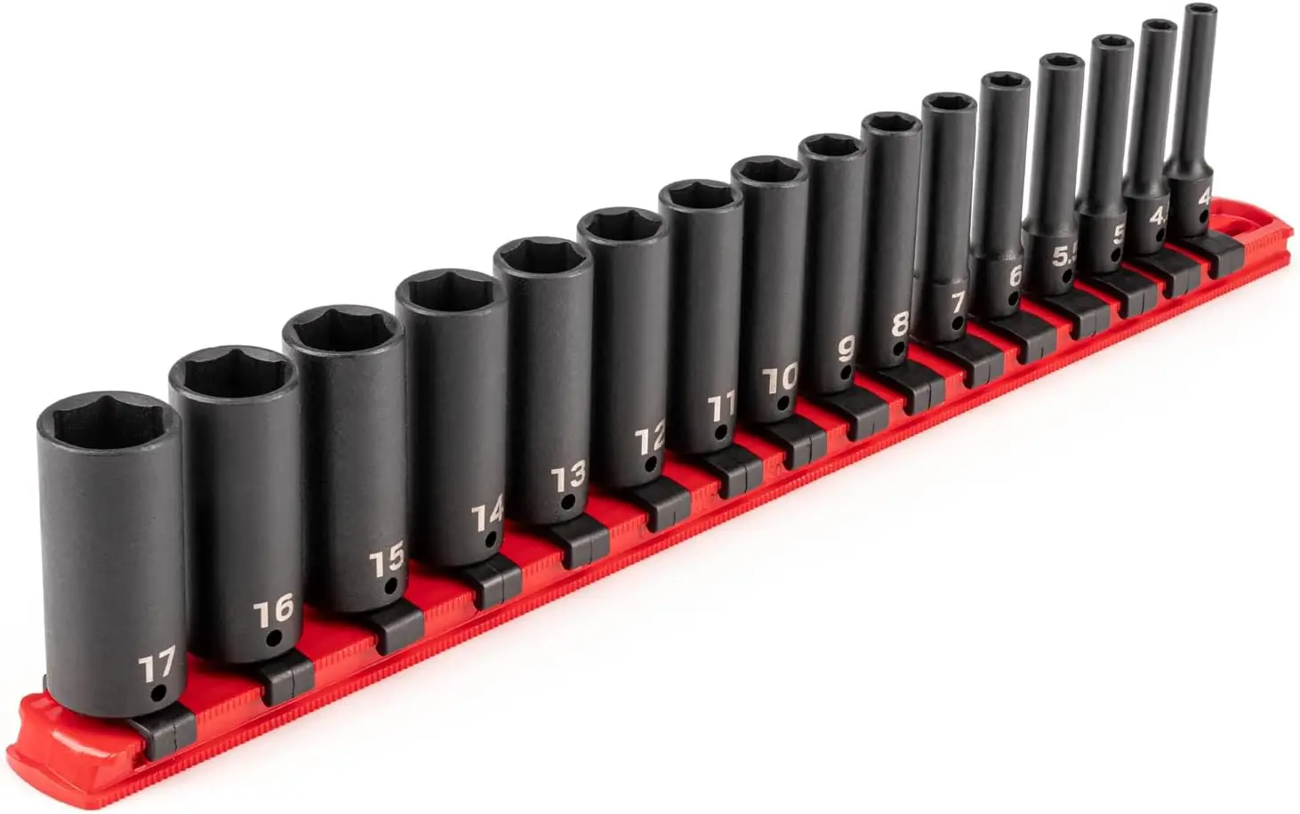

1/4 Inch Drive Deep 6-Point Impact Socket Set with Rail, 16-Piece (4-17 mm) | SID90103