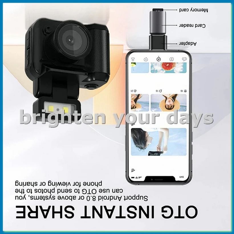 Mini SLR Style Camera Cmos 64GB with Flash Light & Charging Dock Portable Video Recorder DV 1080P with LCD Screen Black-A23U