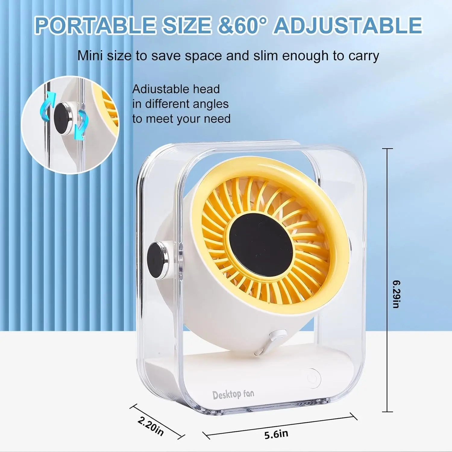Desk Fan Portable Rechargeable Quiet Digital Display Air Circulator Fan Small Travel Camping USB