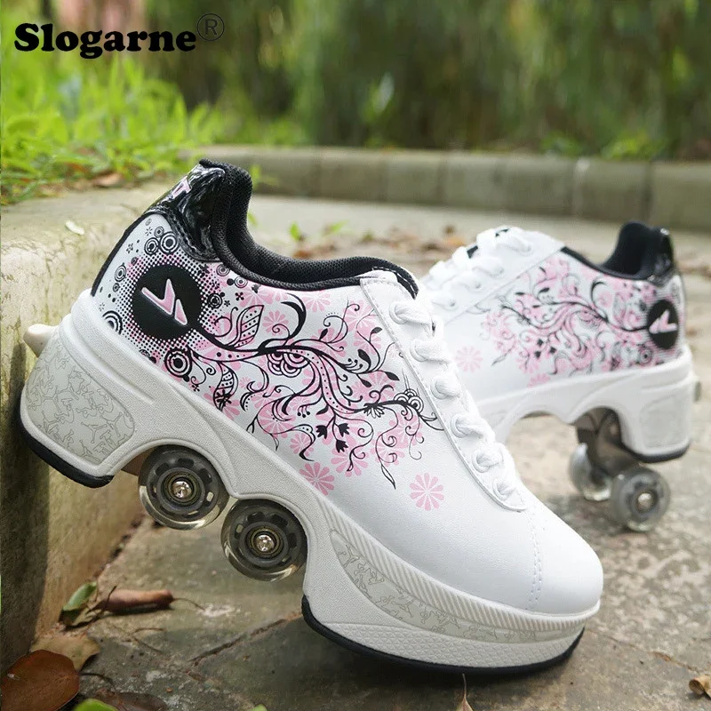 

Child Deform Wheel Parkour Shoes Unisex Sport Shoes Women Causal Sneakers Men Walk Roller Skates Deformation Runaway Skate Shoes