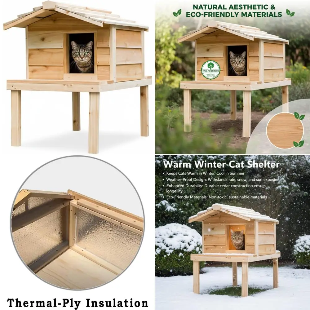 

Приподнятое изолированное укрытие для кошек для ферлов — водонепроницаемое и долговечное для всех сезонов