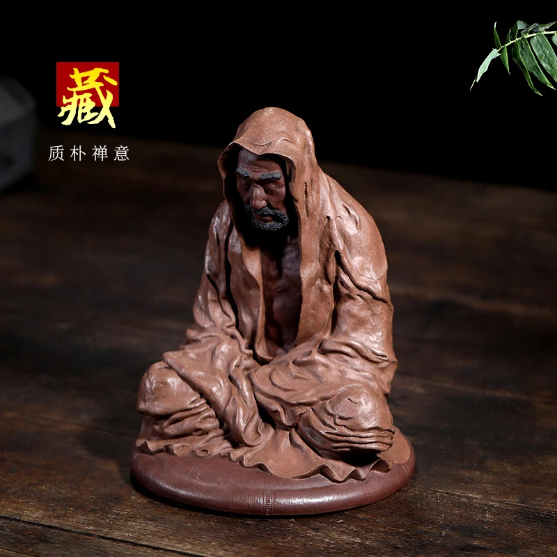 Yixing Purplue Sand Tea Pet Famous Chen Hongjun Jingsi Zen Heart Tea Set Muxin Shixin Arhat Home Office Ornaments