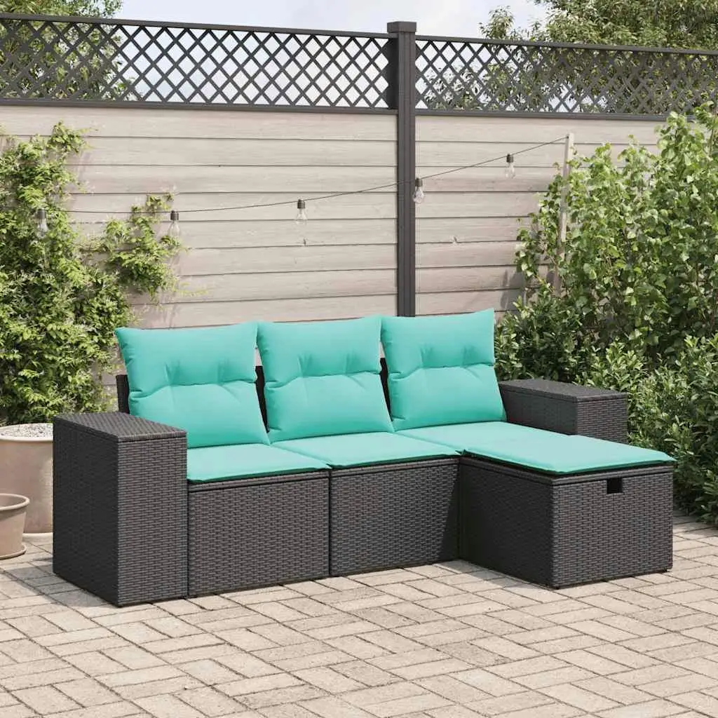 4-Piece Black Poly Rattan Patio Sofa Set with Cushions - Stylish Outdoor Seating