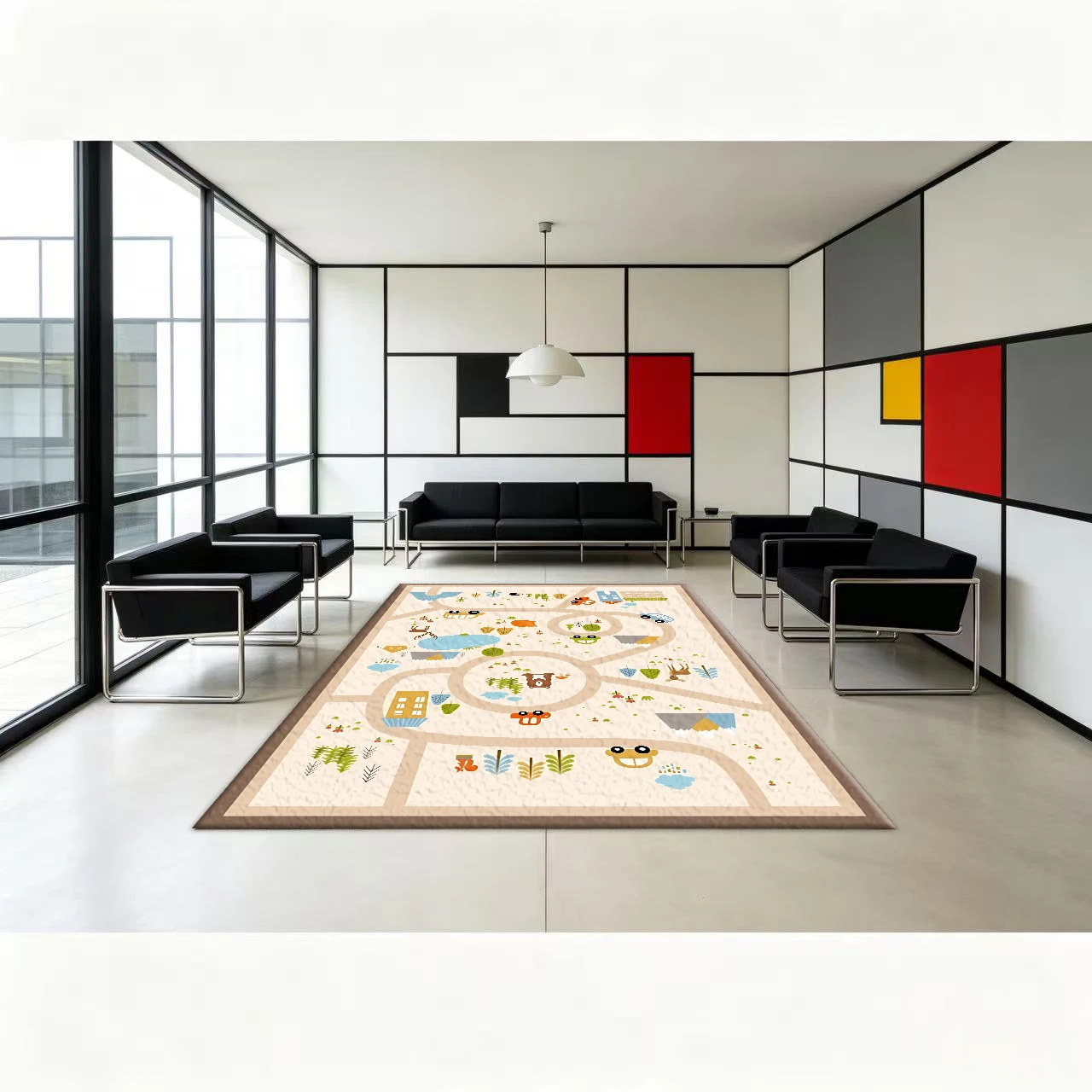 Cartoon Forest Town Traffic Game Carpet Wild Animal Car Map Children's Playroom Floor Mat