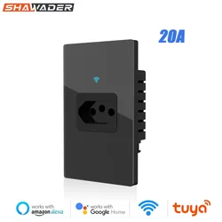 Smart WIFI Tuya Brazil Wall Socket Power Monitor Electricity Statistics 20A Plug Brasil Outlet Glass Panel by Alexa Google Home