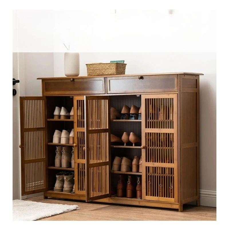 

Bamboo Shoe Cabinet Multi-Layer Storage for Small Apartment Corridor Door Living Room Dustproof Household Organizer
