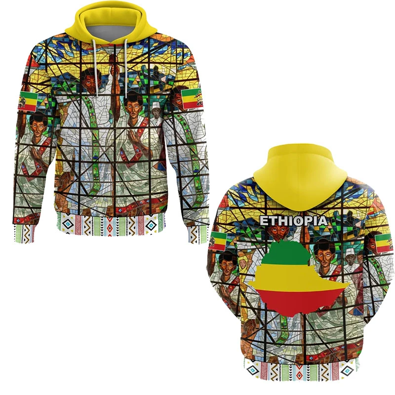 إثيوبيا أفريقيا مقاطعة العلم الريغي الرجعية القبيلة الأسد الجرافيك بلوزات الأرثوذكسية الوطنية شعار الصبي هودي الرجال عادية هوديي