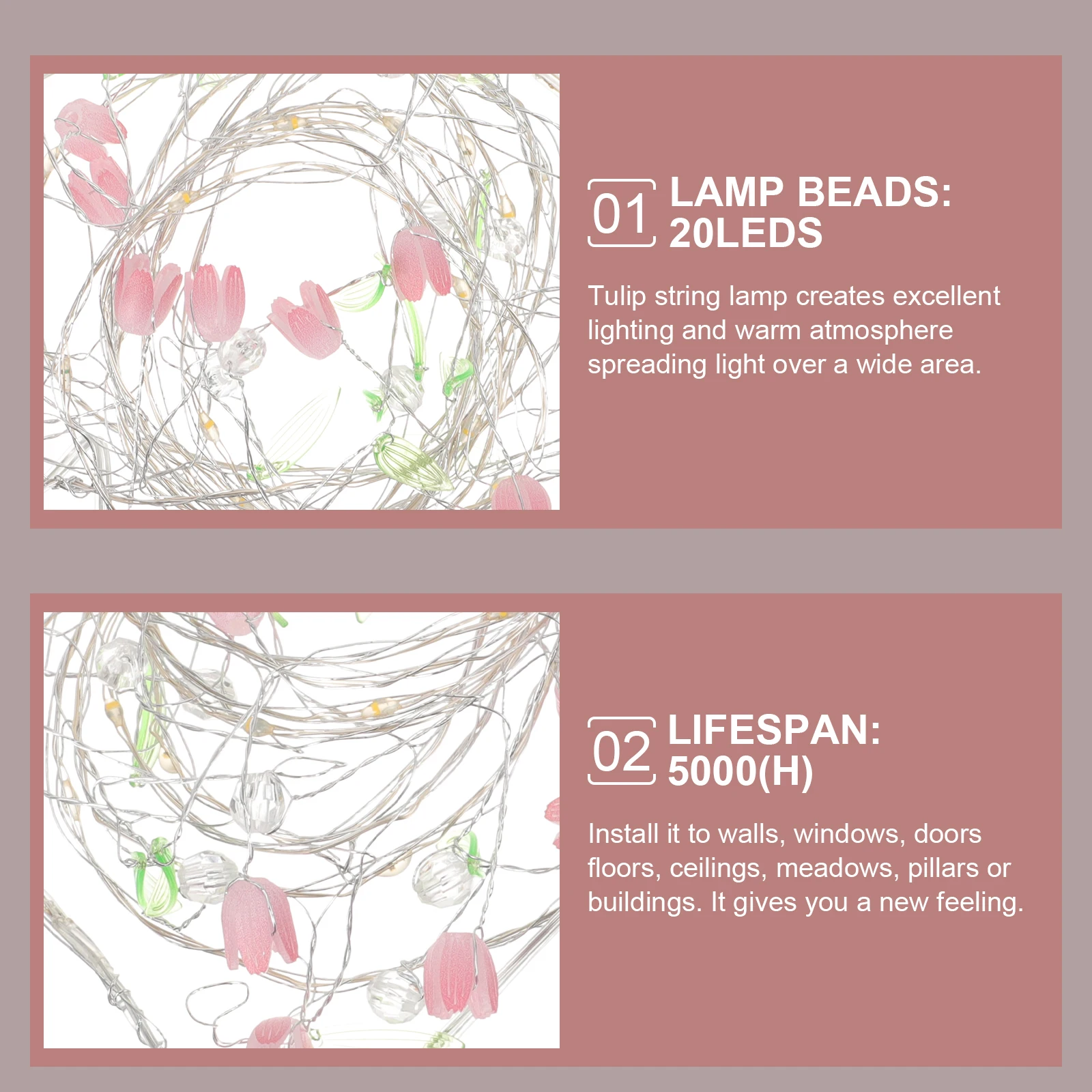 

Tulip Copper Wire Decorative String Lights Party Indoor Light Flower String Lamp for Festival Decor Metal Holiday Light