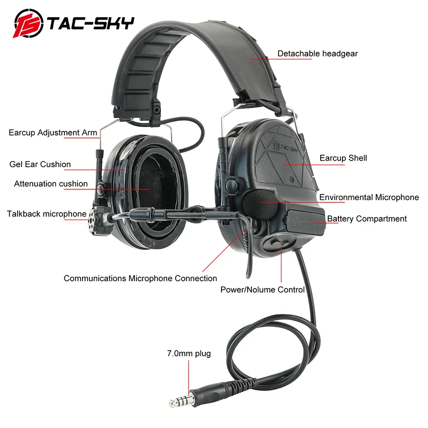 TS TAC-SKY سماعة الرأس التكتيكية C5 XPI إلغاء الضوضاء لاقط سماعة لاسلكية للتدريب العسكري ، الصيد الرماية الرياضة
