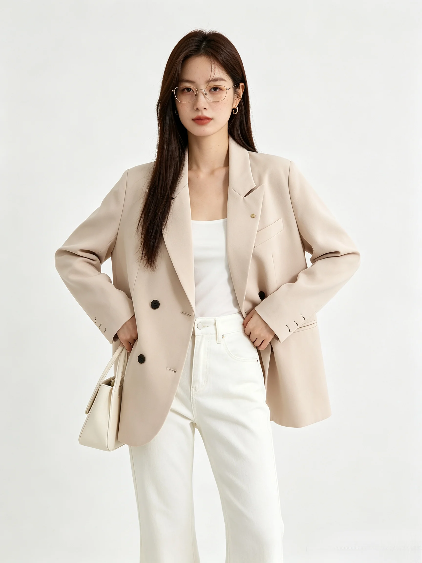 Early Autumn Casual Korean Design Double Row Button Suit Jacket Long Sleeve Loose Professional Match All Daily Wear Women's F...