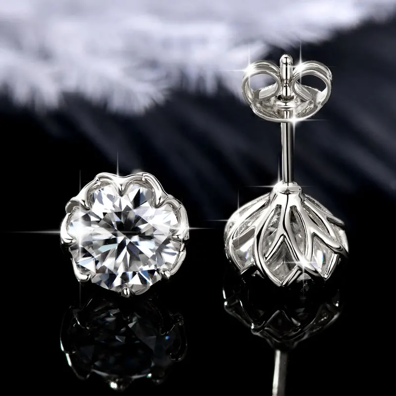 Rrjzz D-Farbe VVS1 Moissanit Zertifizierte Ohrstecker für Damen und Herren 0,1-2CT Rundschliff 3-8mm Einzelstein Laborgezüchtete Diamant-Ohrringe – Detail 5