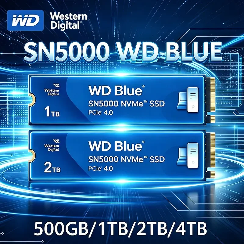 Western Digital SN5000 WD Blue 1T 2T PCIe Gen 4.0 NVMe M.2 2280 Internal SSD Hard Drive for Laptop Gaming Desktops