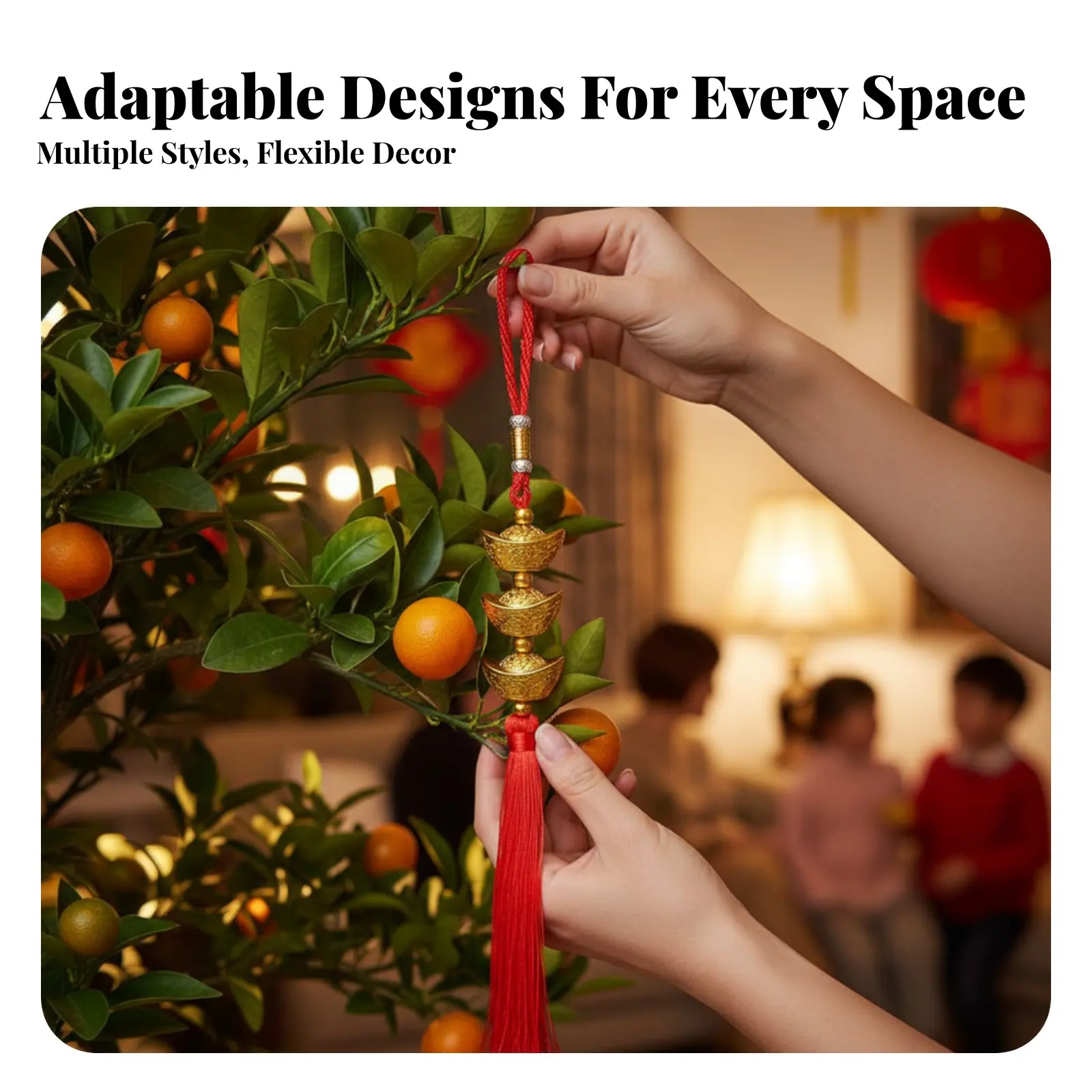 Золотая гирлянда-украшение с символом Фу и фруктами, праздничный декор для растений, новогоднее украшение