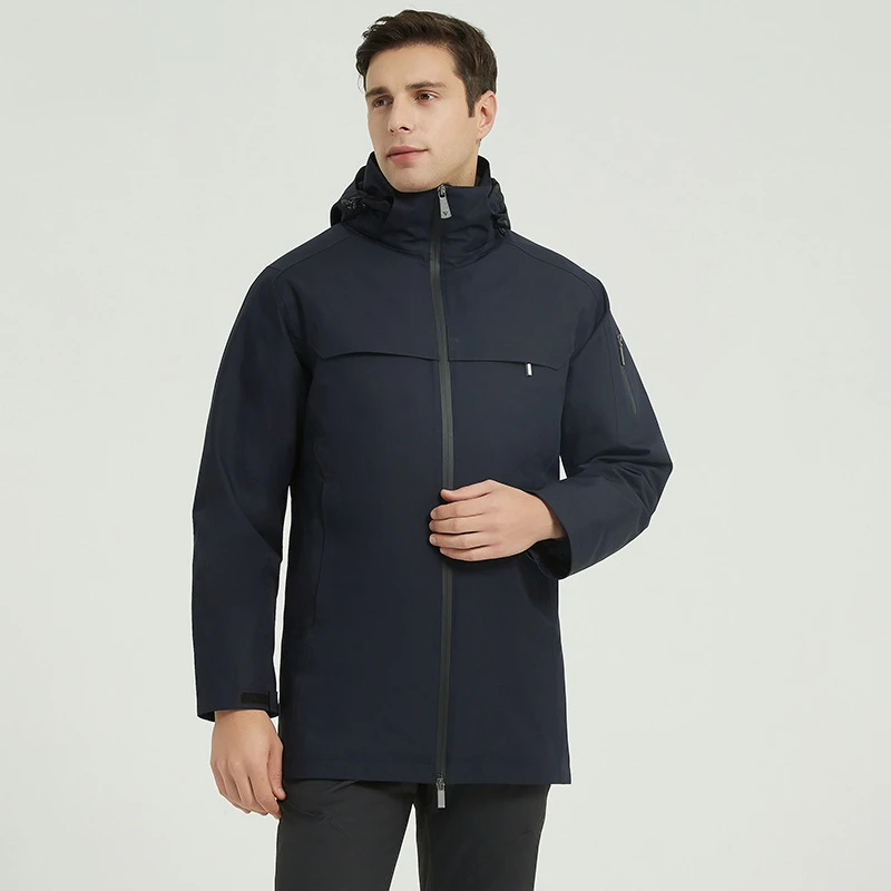 High-end business outdoor down jacket 90 white duck down three-in-one can be removed navy blue