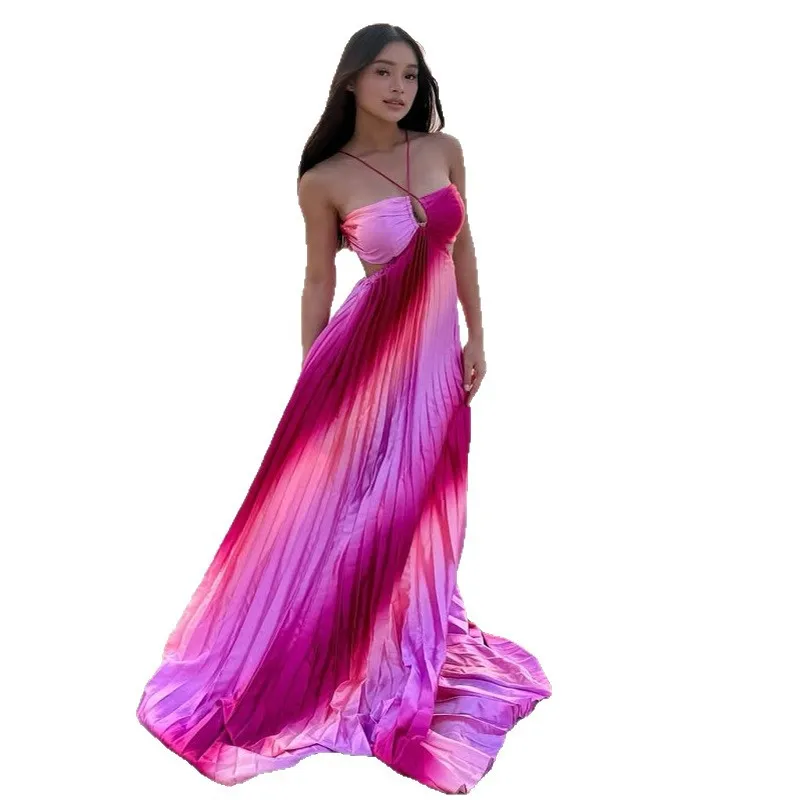 

Beach Vaion Sle Summer Sweetheart Off-oulder Pleated Maxi Dr Women's High Waist Svel adient Color Long Dr