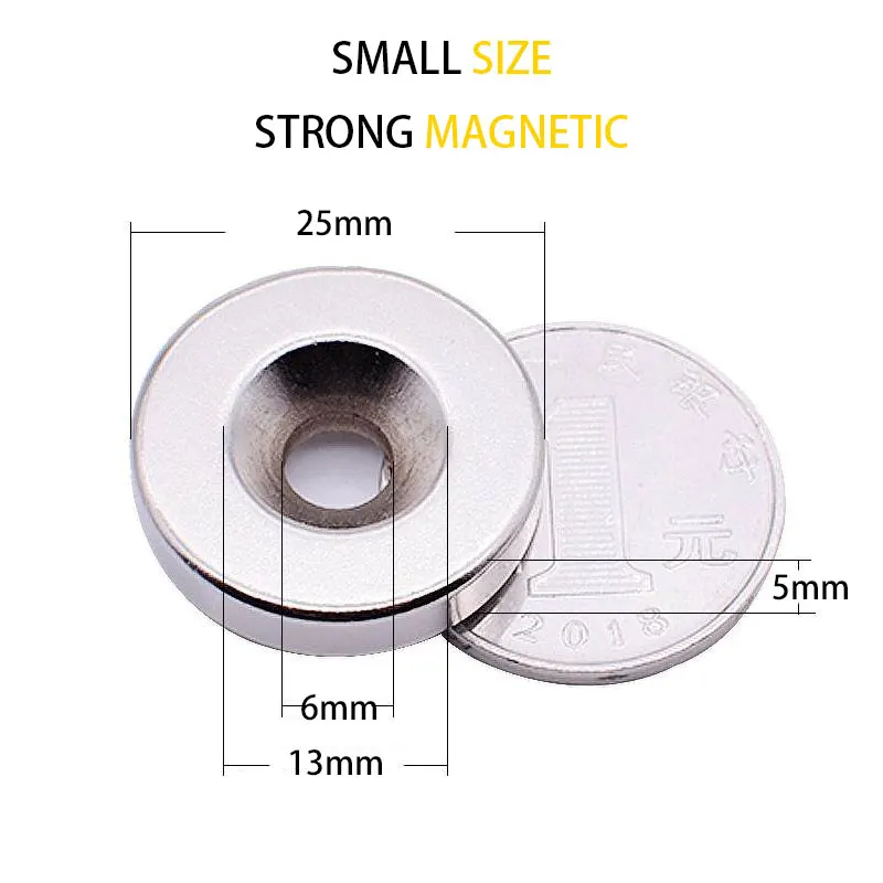 2~20PCS 25x6-5mm Ring Neodymium Magnet Powerful Rare Earth Fridge Permanent NdFeB Magnets 25mm x 6mm Hole 5mm