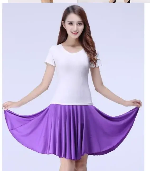 1pcs/lot woman solid pleated latin skirt female fashion square dancing solid skirt summer candy color dancing skirt