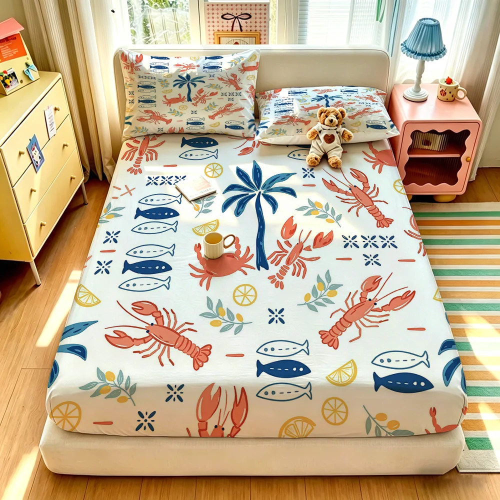 3pcs(1 duvet cover + 2 pillowcases, coreless)seafood, palm tree, and lemon patterned bedding set available in multiple sizes