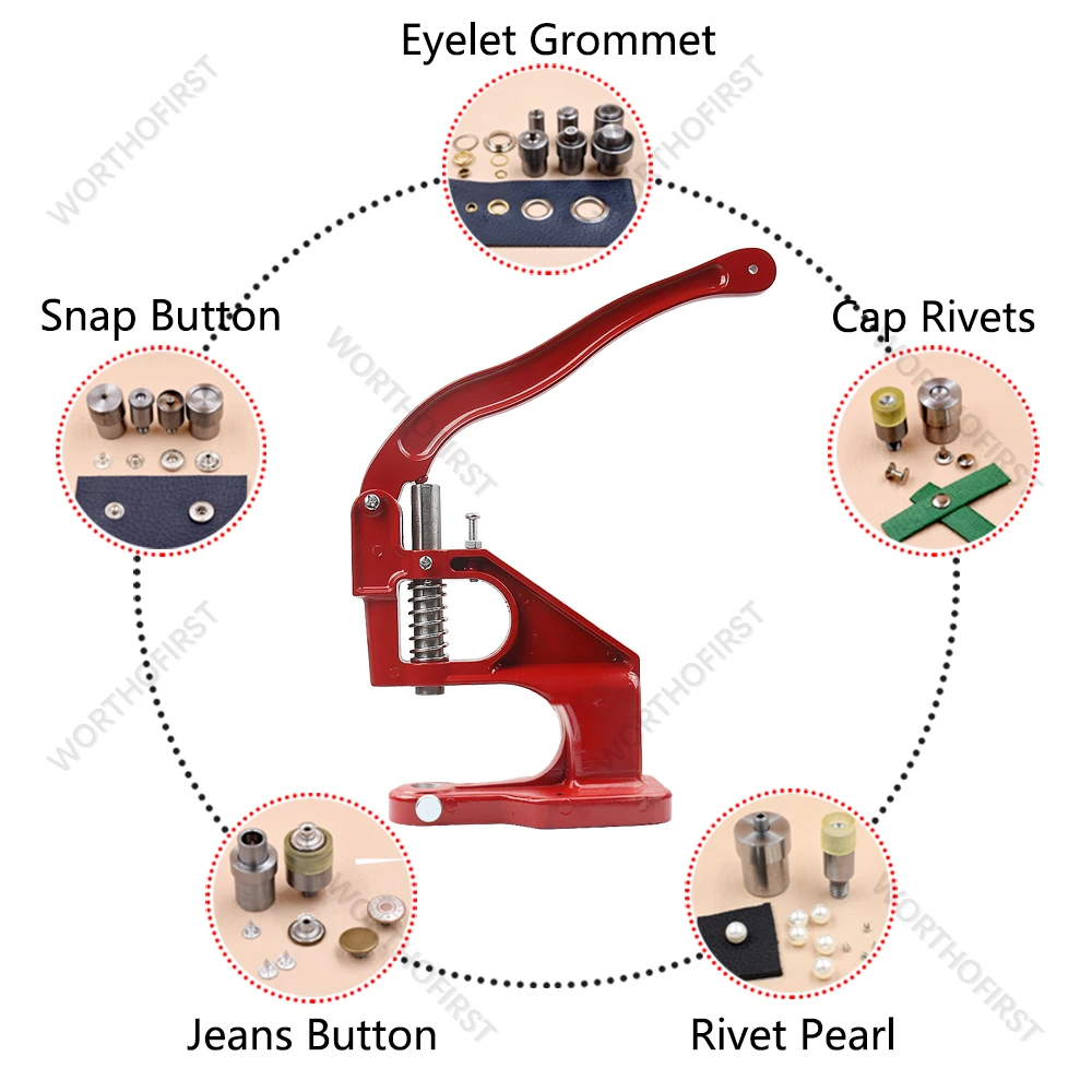 Hand Punch Press Machine and Metal Dies For Snap Buttons Tools Mold for Leathercraft Clothing Bags Jeans Sewing Accessories