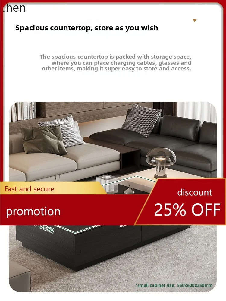 ZML Solid Wood Coffee Table Minimalist Coffee Table Black Walnut Tea  Dining  Dual-use Rectangular Tea Table