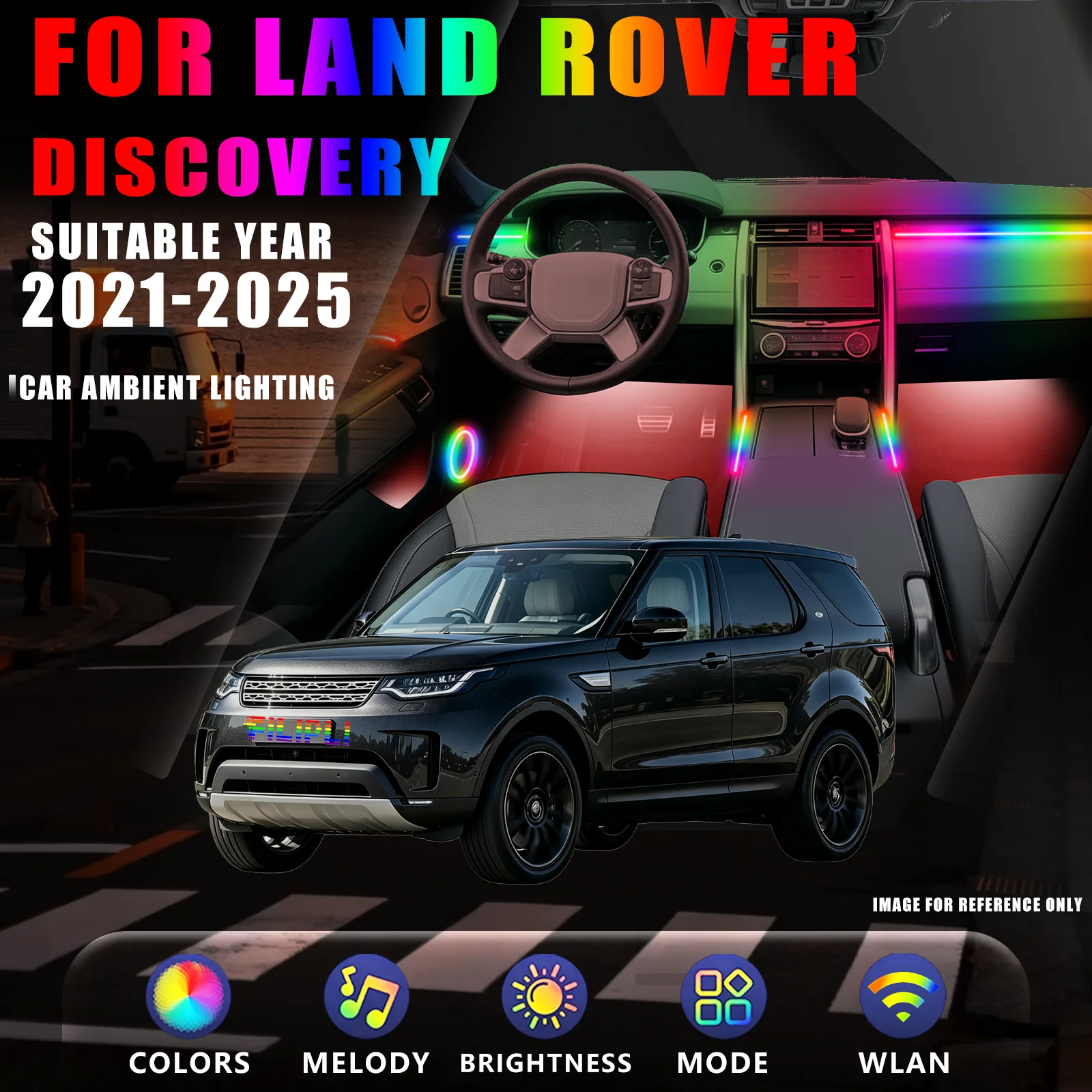FOR LAND ROVER DISCOVERY 2021-2025 YEAR DREAM COLOR 18 Lights Car Ambient Light Kit Full Flow Turn Warning Auto Dim