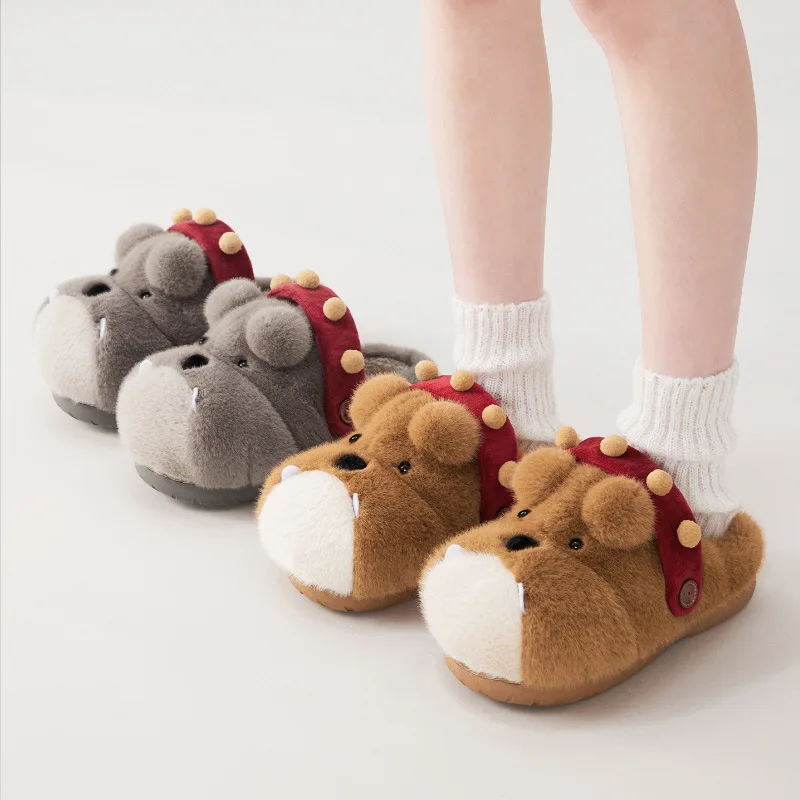 

Funny Bulldog Plush Slippers 2025 Winter Women's Cute Dog Furry Warm Two Wear Design Cozy Home Indoor Household Slippers Cotton
