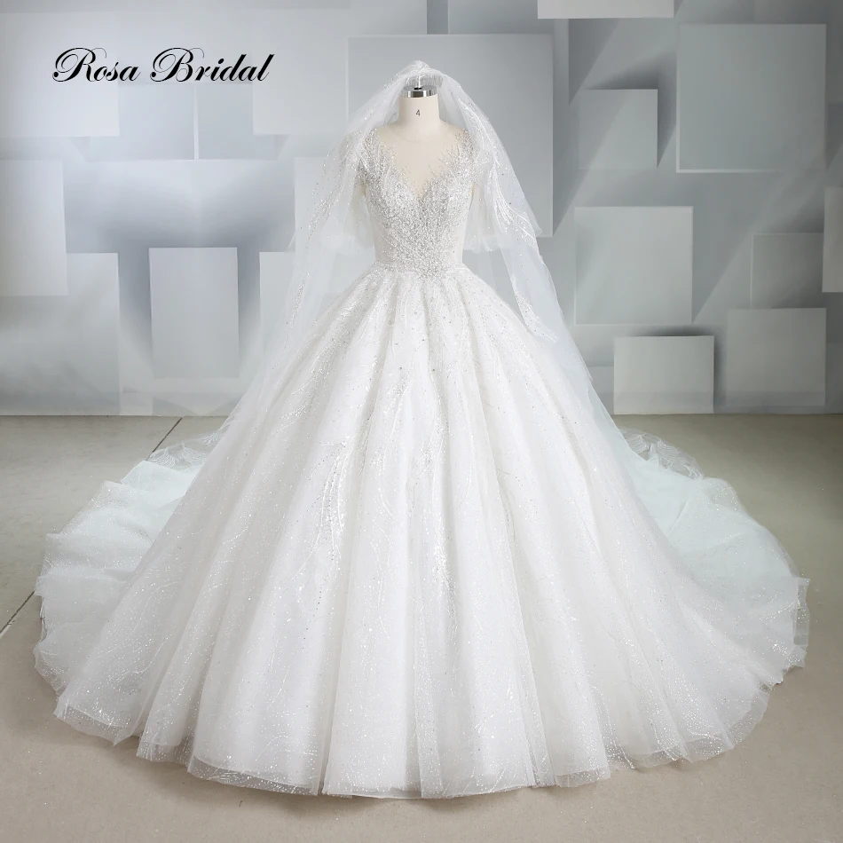 

Classic Korean Style Half-Sleeved Beaded Wedding Dress